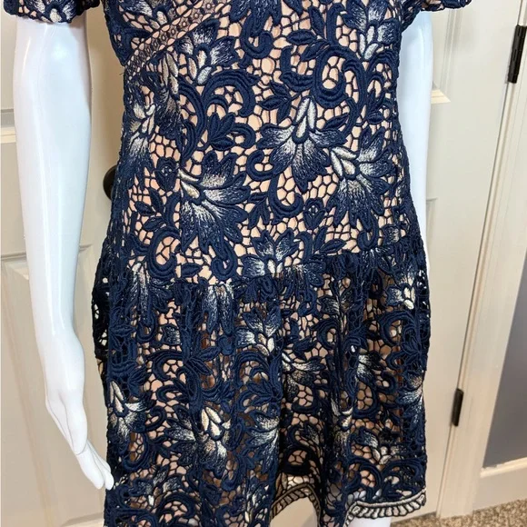 Adelyn Rae Navy and Cream Lace Mini Dress - Picture 3 of 6